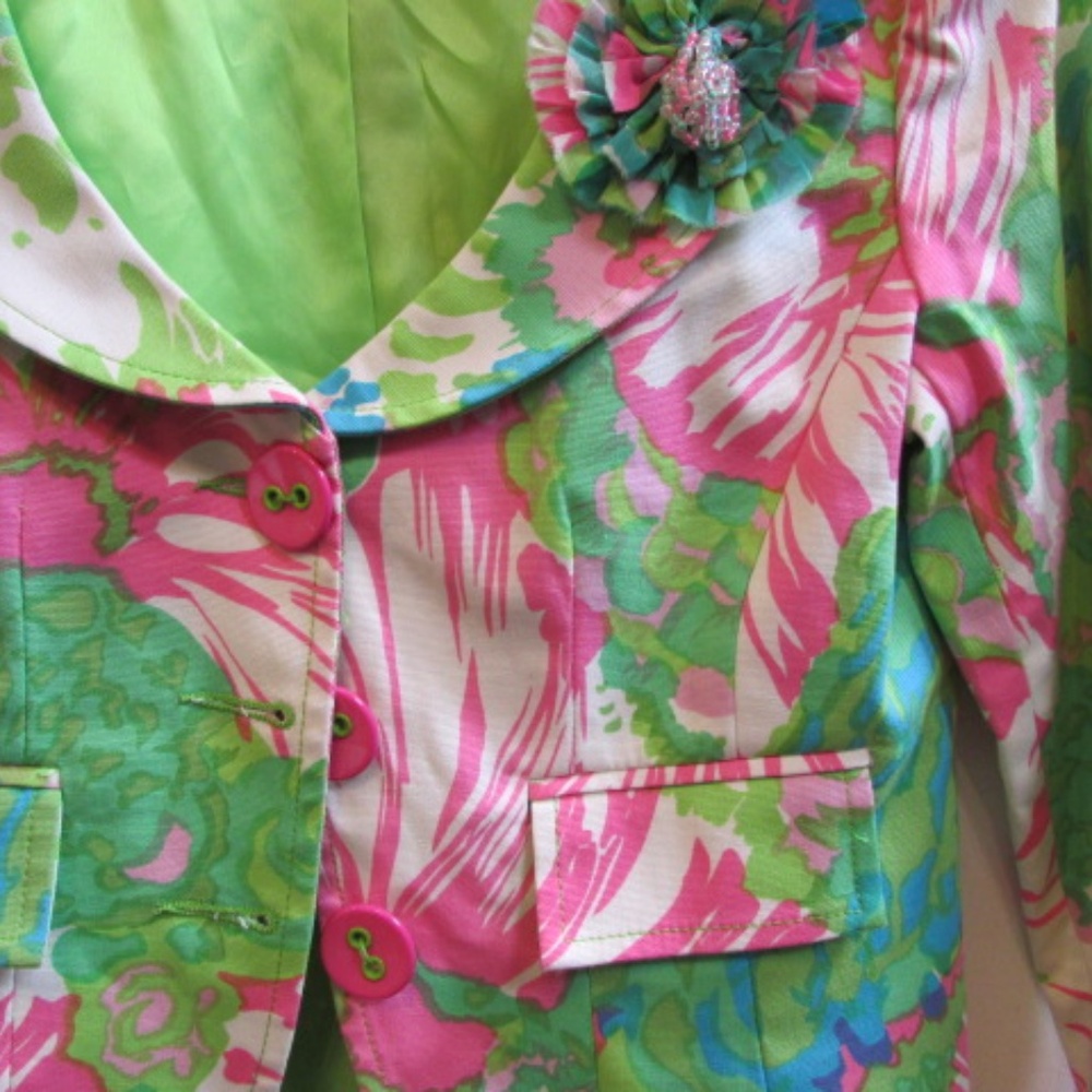 new NANETTE LAPORE floral green/pink crop front buttons Blazer Sz 4 - Picture 5 of 14